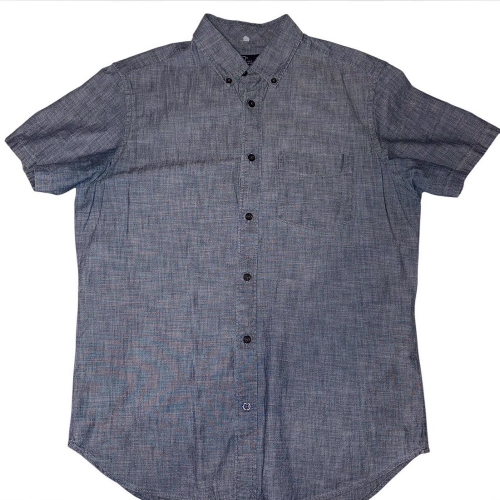 GAP Mens Casual Gray Blue Chambray Button-Down Shirt Size Medium